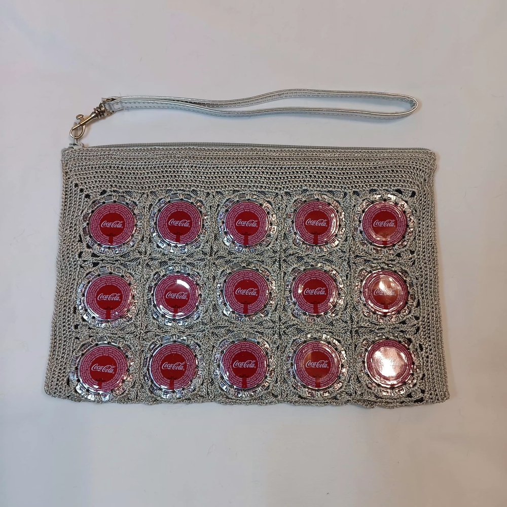 Coca-Cola Handmade Collectible Silver and Red Crochet Wristlet